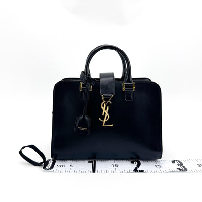 Saint Laurent Convertible Monogram Cabas Leather, Black, Leather, Tote Bag