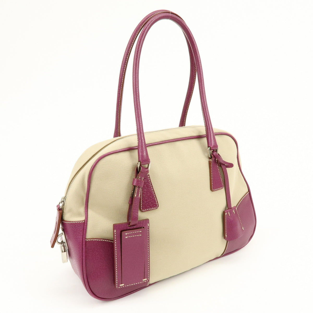 Prada Bowler Canvas with Leather, Purple, Canvas, Shoulder Bag