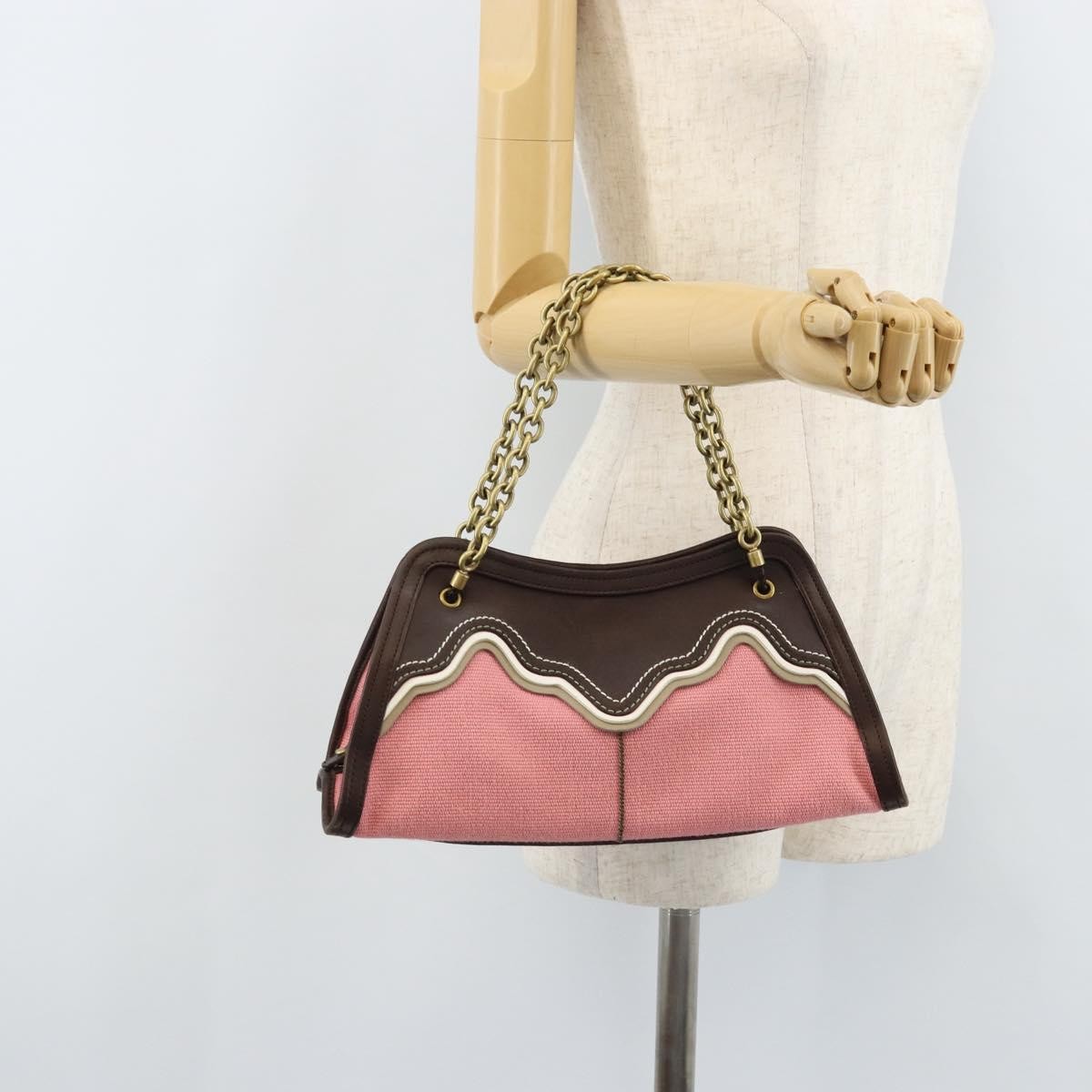 Bottega Veneta Chain Handle Canvas, Pink, Leather, Handbag