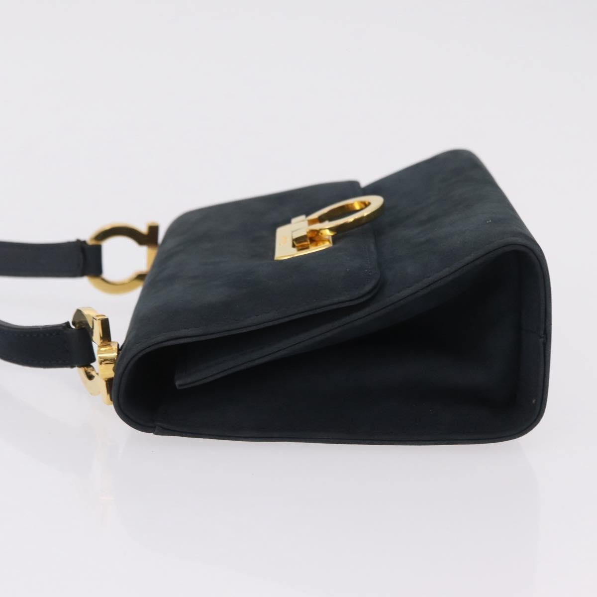 Salvatore Ferragamo Gancini Flap Suede, Navy, Suede, Shoulder Bag