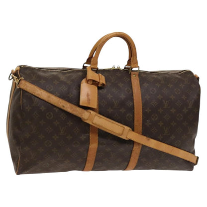Louis Vuitton Keepall Bandouliere Bag Monogram Canvas, BROWN, LEATHER, Travel bag