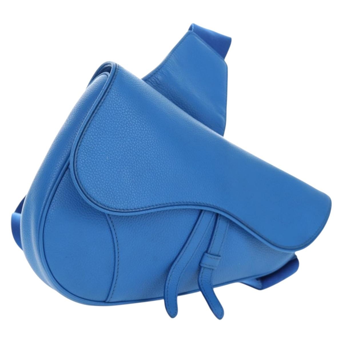 Christian Dior Saddle Leather, Blue, Leather, Crossbody Bag