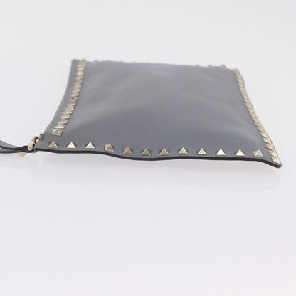 Valentino Garavani Rockstud Pouch Leather, Gray, Leather, Clutch