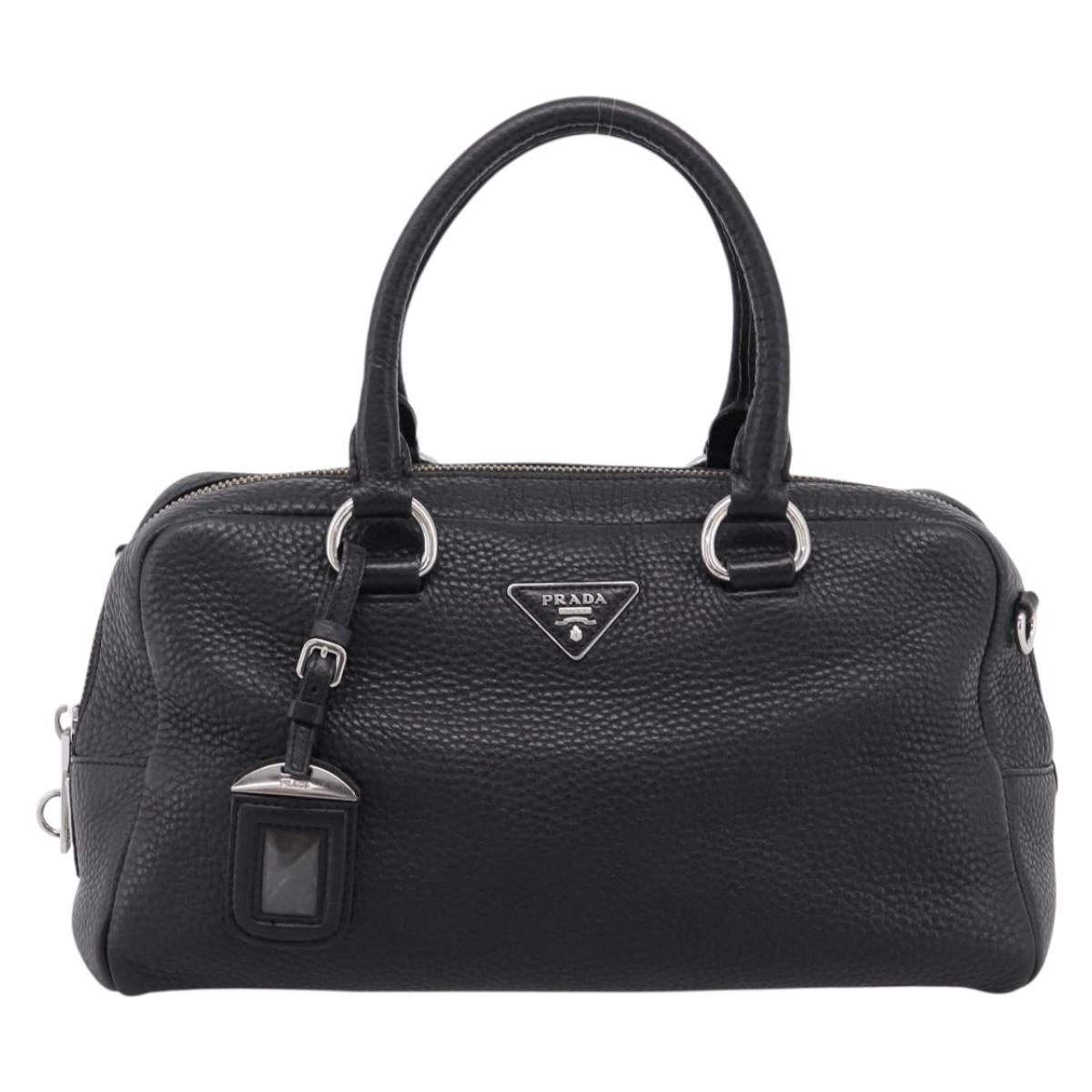 Prada Convertible Zip Satchel Vitello Daino, Black, Leather, Handbag