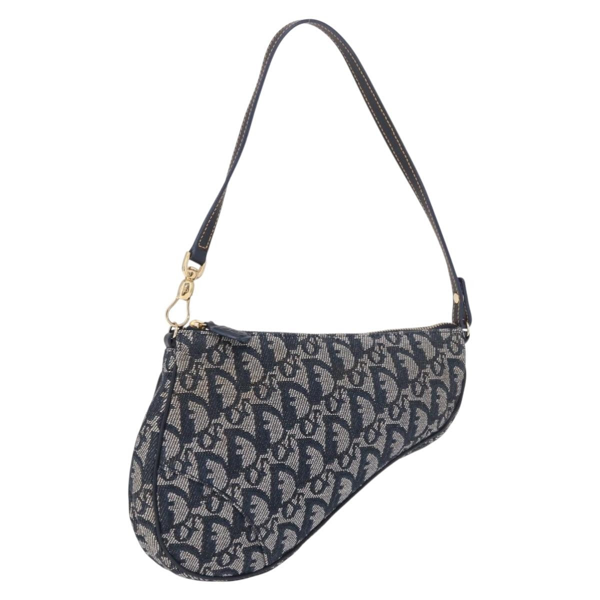 Christian Dior Vintage Saddle Bag Canvas, Navy, Canvas, Clutch