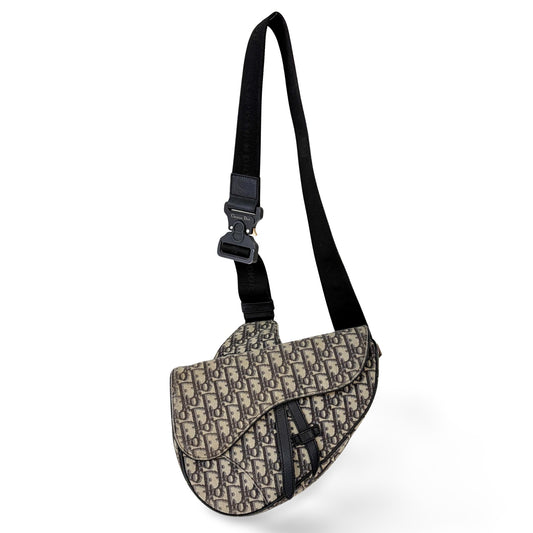 Christian Dior Saddle Oblique Canvas, Beige, Canvas, Handbag