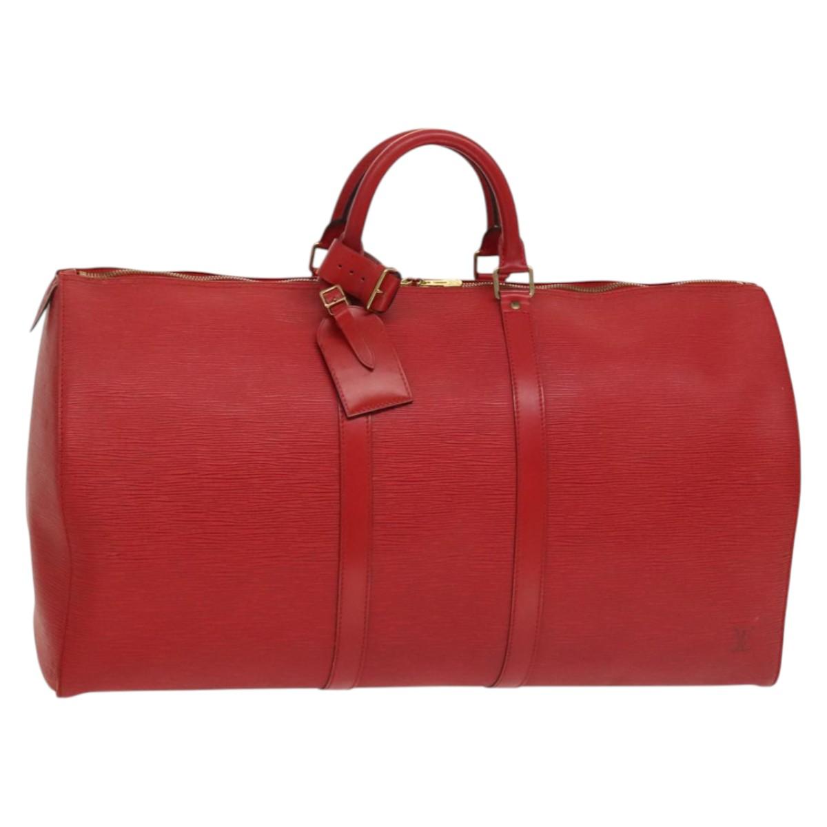 Louis Vuitton Keepall 55, Red, Leather, travel