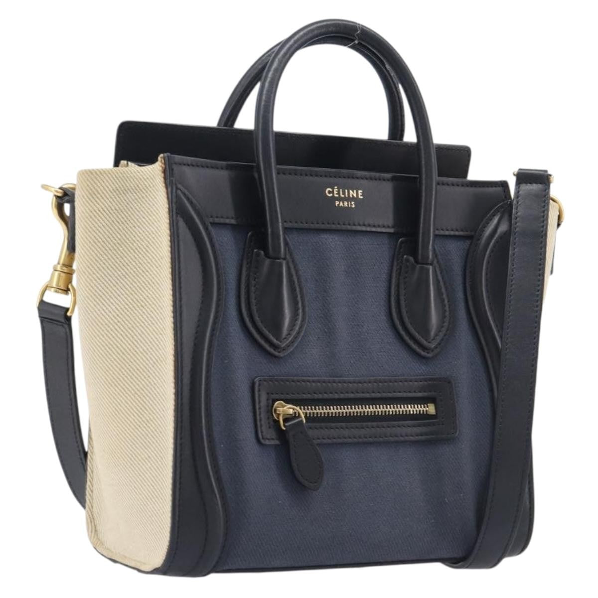 Celine Tricolor Luggage Canvas and Leather, Navy, Canvas, Handbag