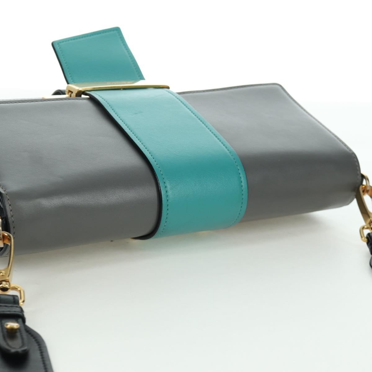 Prada Metal Ribbon City Calfskin, Gray, Leather, Shoulder Bag