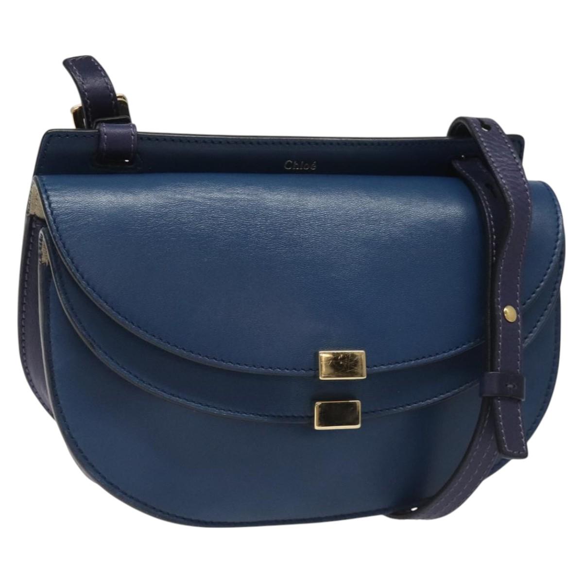 Chloe Georgia Shoulder Bag Leather, BLUE, LEATHER, Shoulder bag