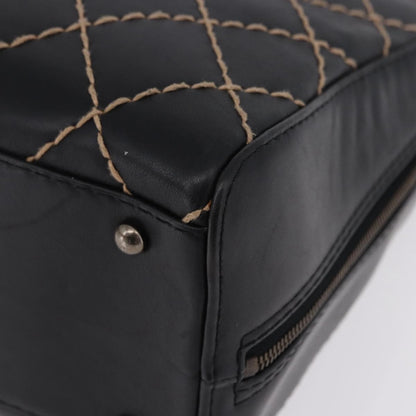 Chanel Surpique Zip Around Satchel Quilted Leather, Black, Leather, Handbag