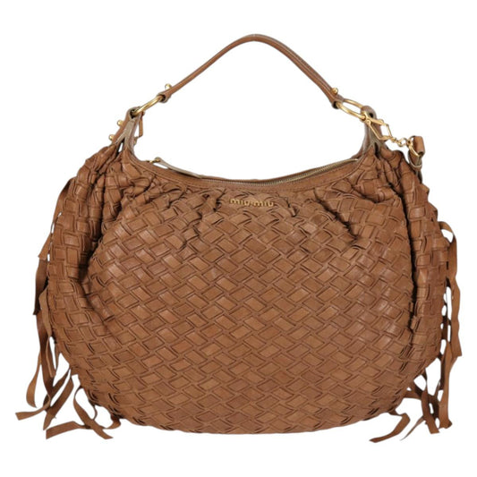 Miu Miu Woven, "BROWN,GOLD", Leather, handbag