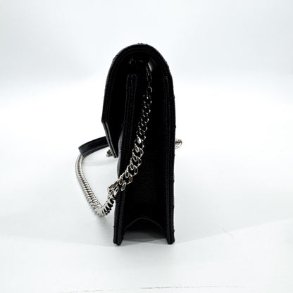 Saint Laurent Classic Monogram Wallet on Chain Matelasse Chevron Leather, Black, Leather, Crossbody Bag