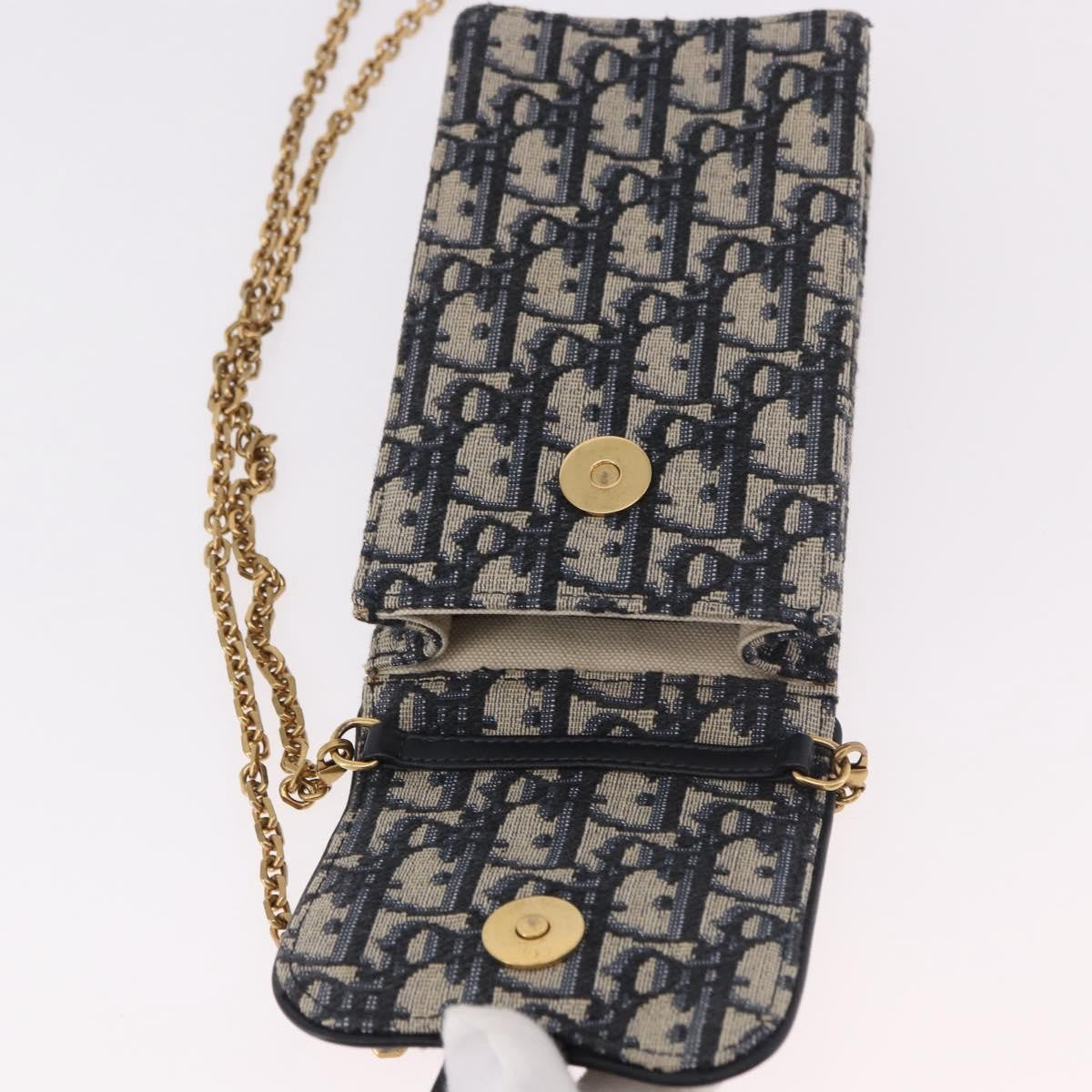 Christian Dior Vertical Saddle Chain Oblique Canvas, Navy, Canvas, Clutch