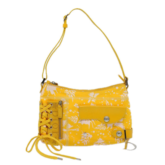 Christian Dior Vintage Chain Flap Shoulder Bag Diorissimo Canvas, YELLOW, CANVAS, Shoulder bag