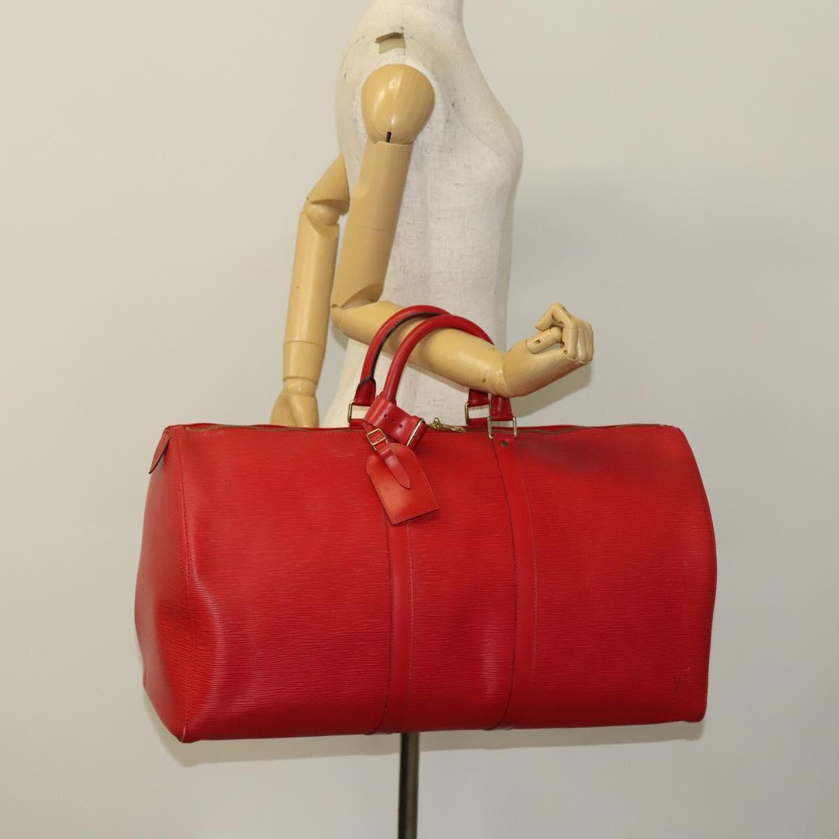 Louis Vuitton Keepall 55, Red, Leather, travel