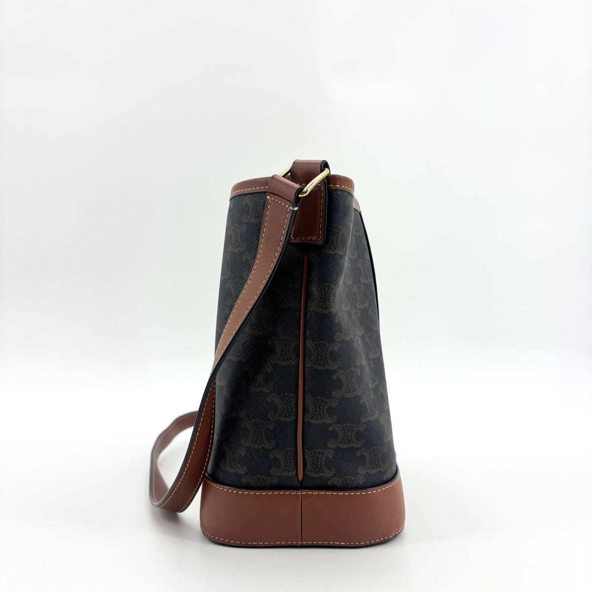 Celine Triomphe Bucket Embossed Suede, Black, Canvas, Handbag