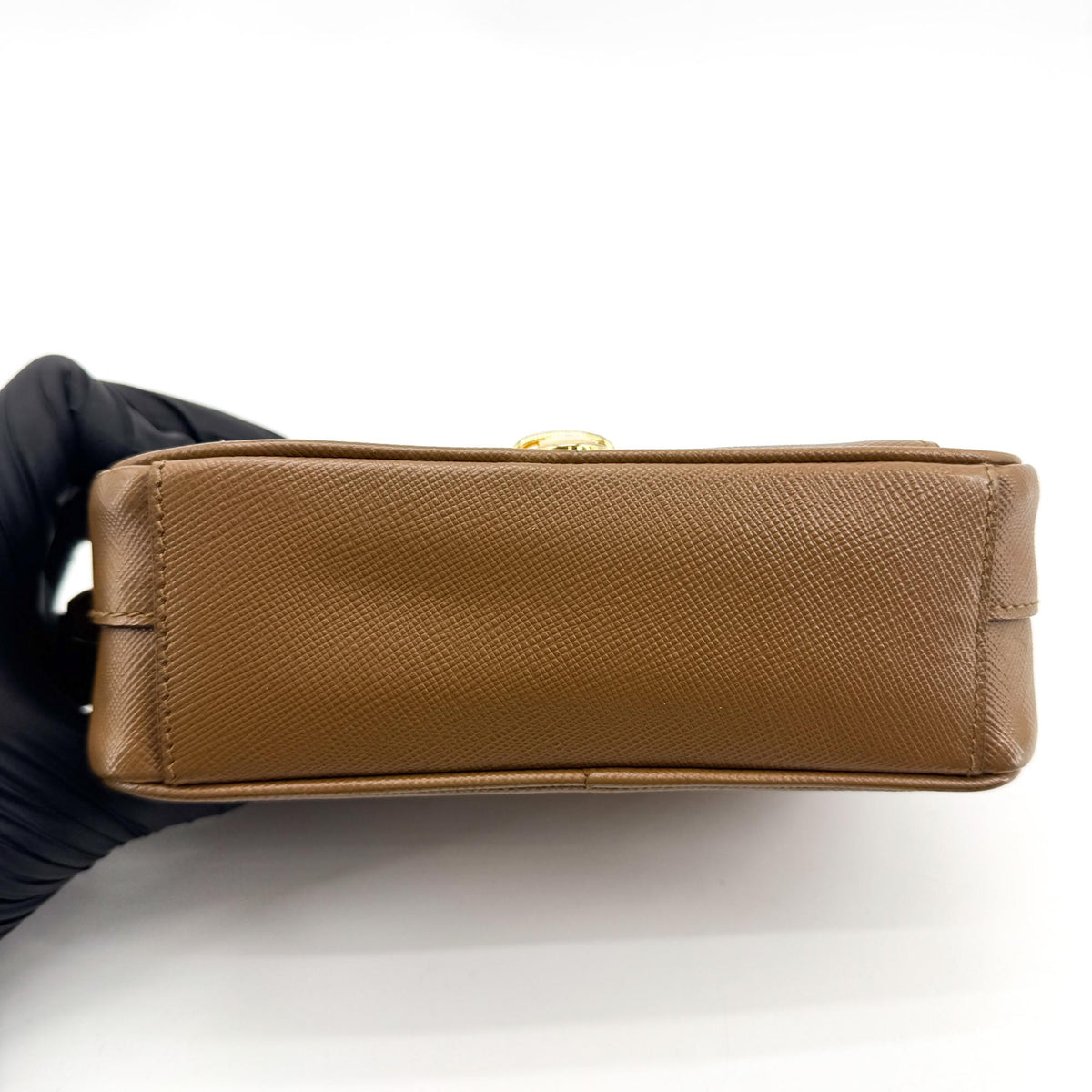 Prada Pushlock Pocket Camera Saffiano Leather, Brown, Leather, Handbag