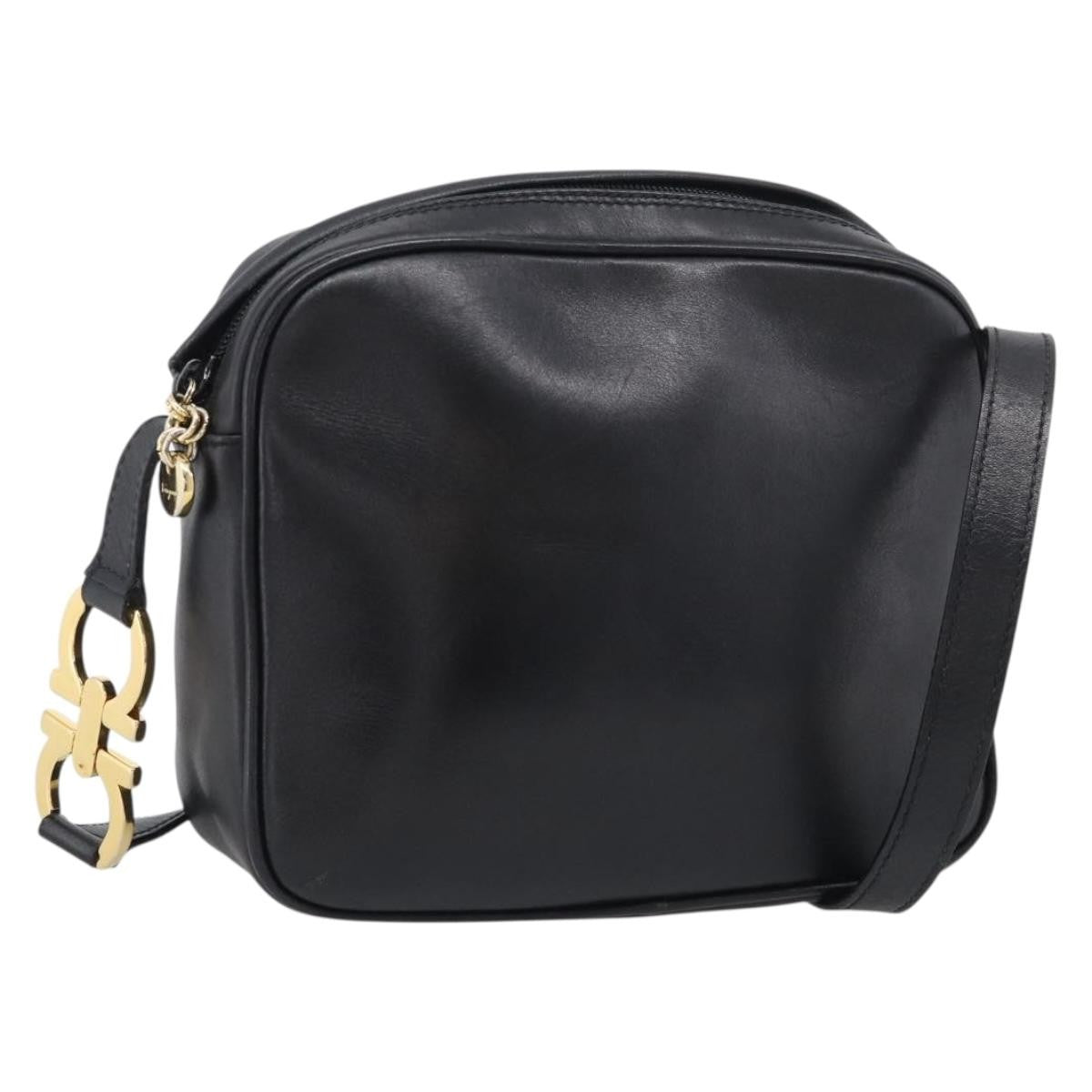 Salvatore Ferragamo Gancini Leather, Black, Leather, Crossbody Bag