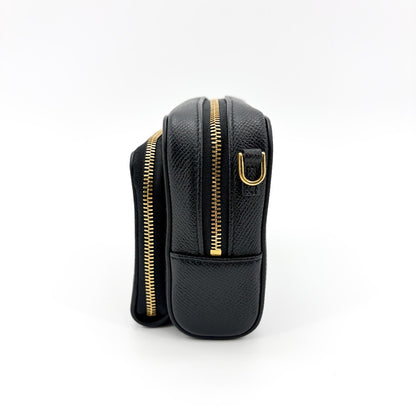 Christian Dior Caro Double Leather, Black, Leather, Crossbody Bag