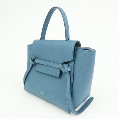 Celine Belt Textured Leather, Blue, Leather, Handbag