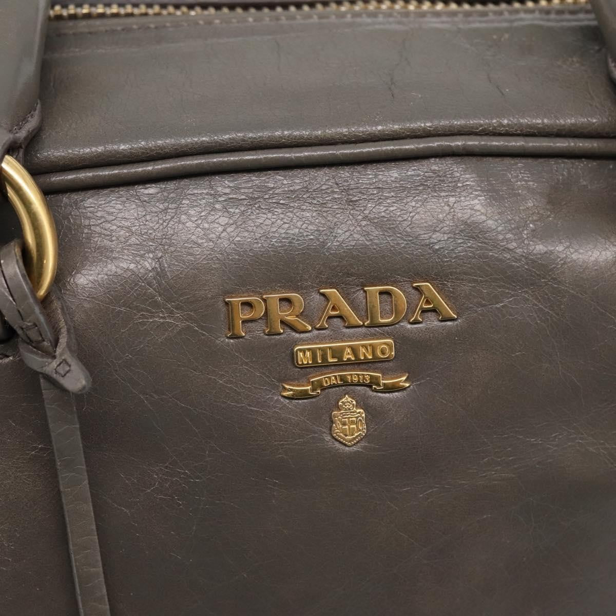 Prada Convertible Bauletto Vitello Shine, Gray, Leather, Handbag