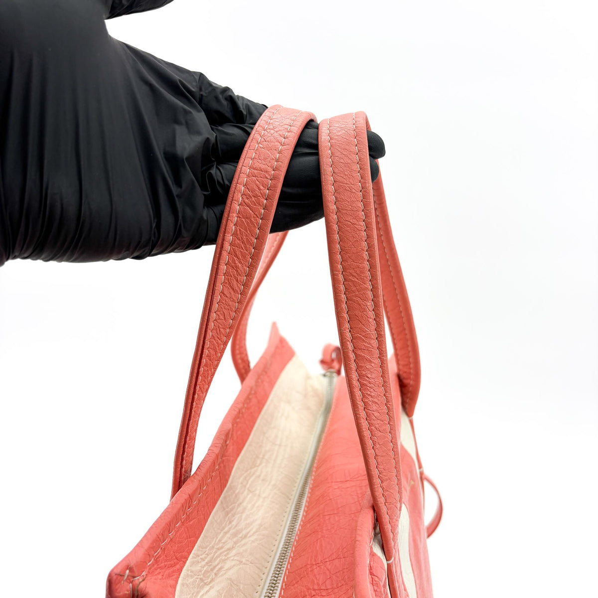Balenciaga Bazar Striped Leather, White, Leather, Tote Bag