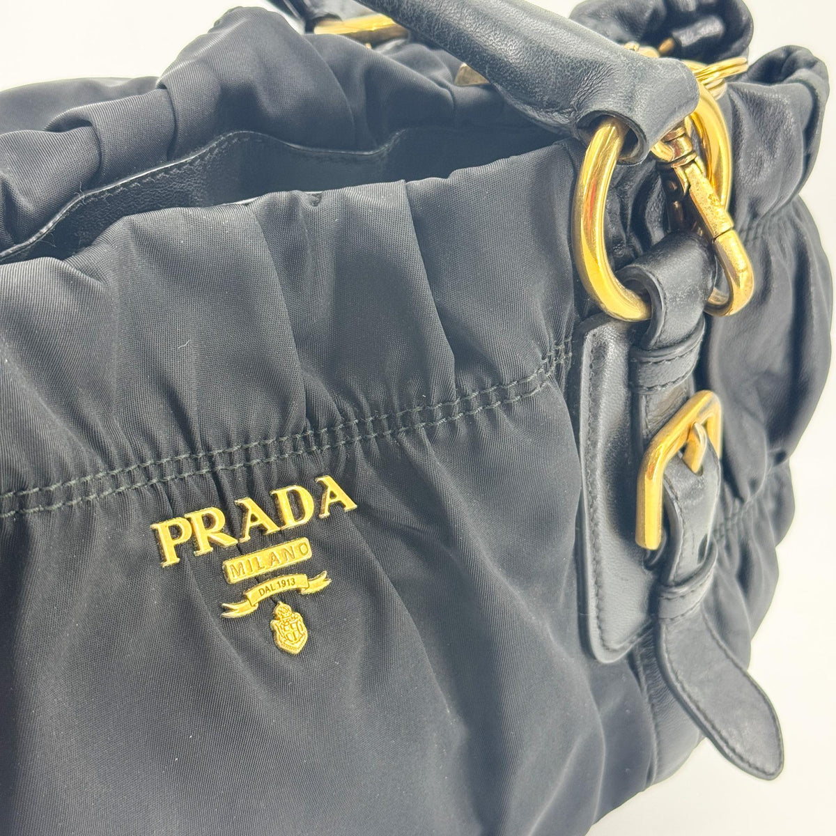 Prada Gaufre Convertible Satchel Leather and Tessuto, Black, Nylon, Handbag