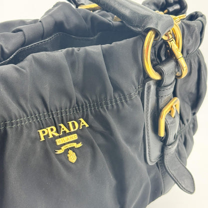 Prada Gaufre Convertible Satchel Leather and Tessuto, Black, Nylon, Handbag