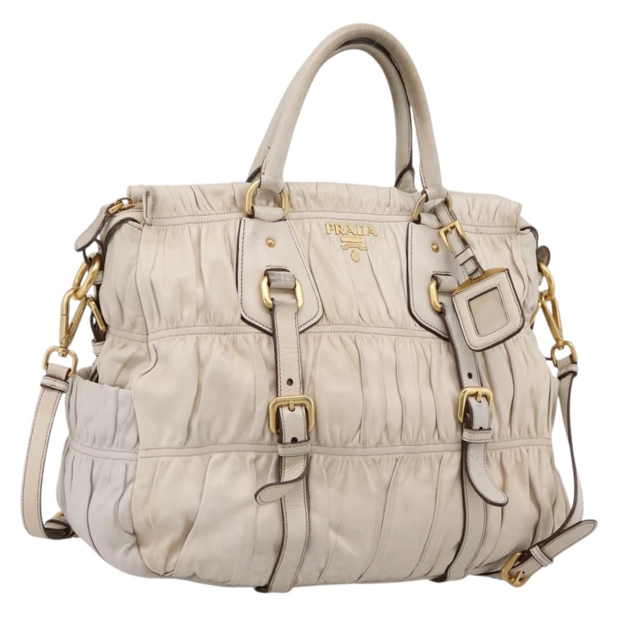 Prada Gaufre Convertible Satchel Nappa Leather, Beige, Leather, Handbag