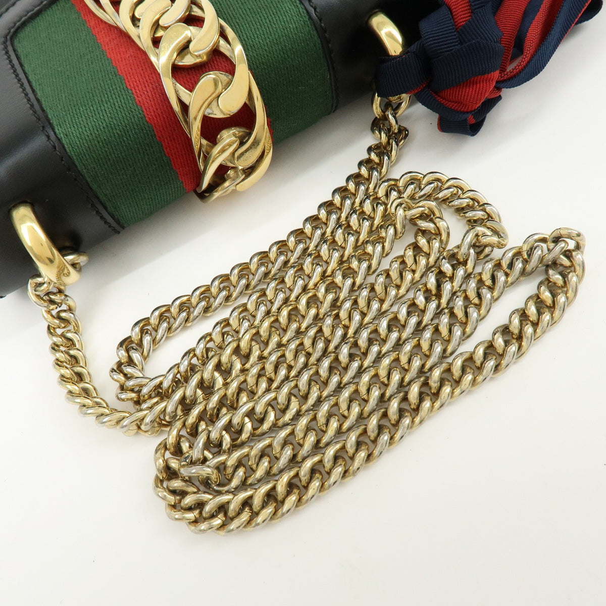 Gucci Sylvie Chain Leather, Black, Leather, Shoulder Bag