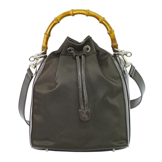 Gucci Vintage Bamboo Bucket Nylon and Leather, Brown, Canvas, Handbag