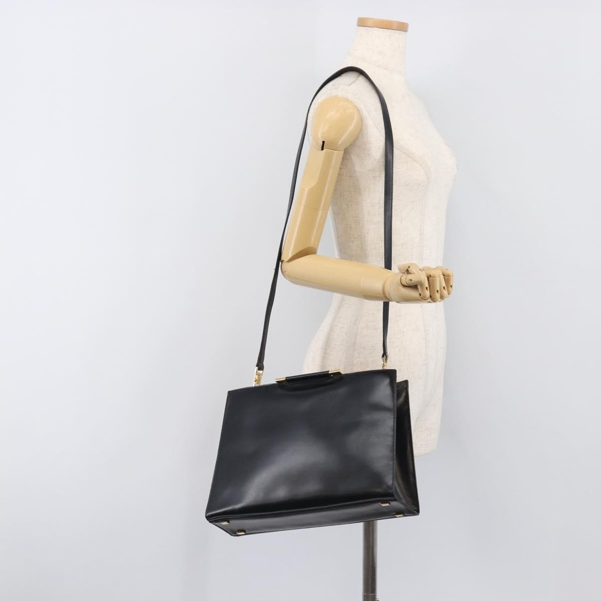 Celine Top Handle Leather, Black, Leather, Handbag