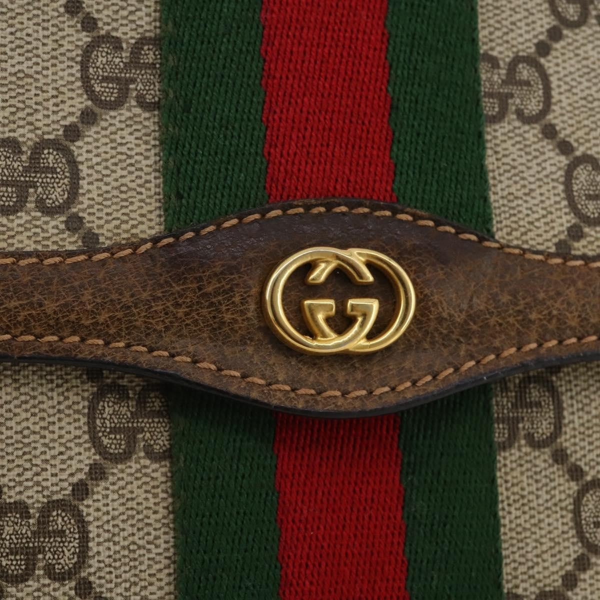 Gucci Vintage Web Flap Clutch GG Coated Canvas, Beige, Canvas, Clutch