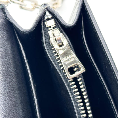 Prada Wallet on Strap Saffiano Leather, Silver, Leather, Crossbody Bag