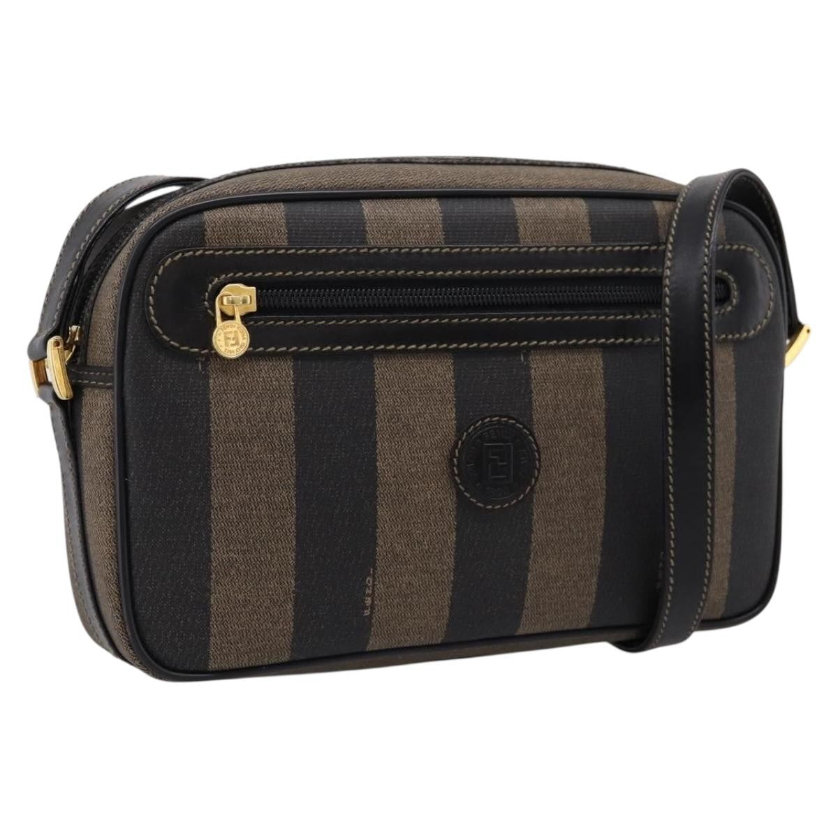 Fendi Vintage Pequin Front Pocket Coated Canvas, Brown, Canvas, Crossbody Bag