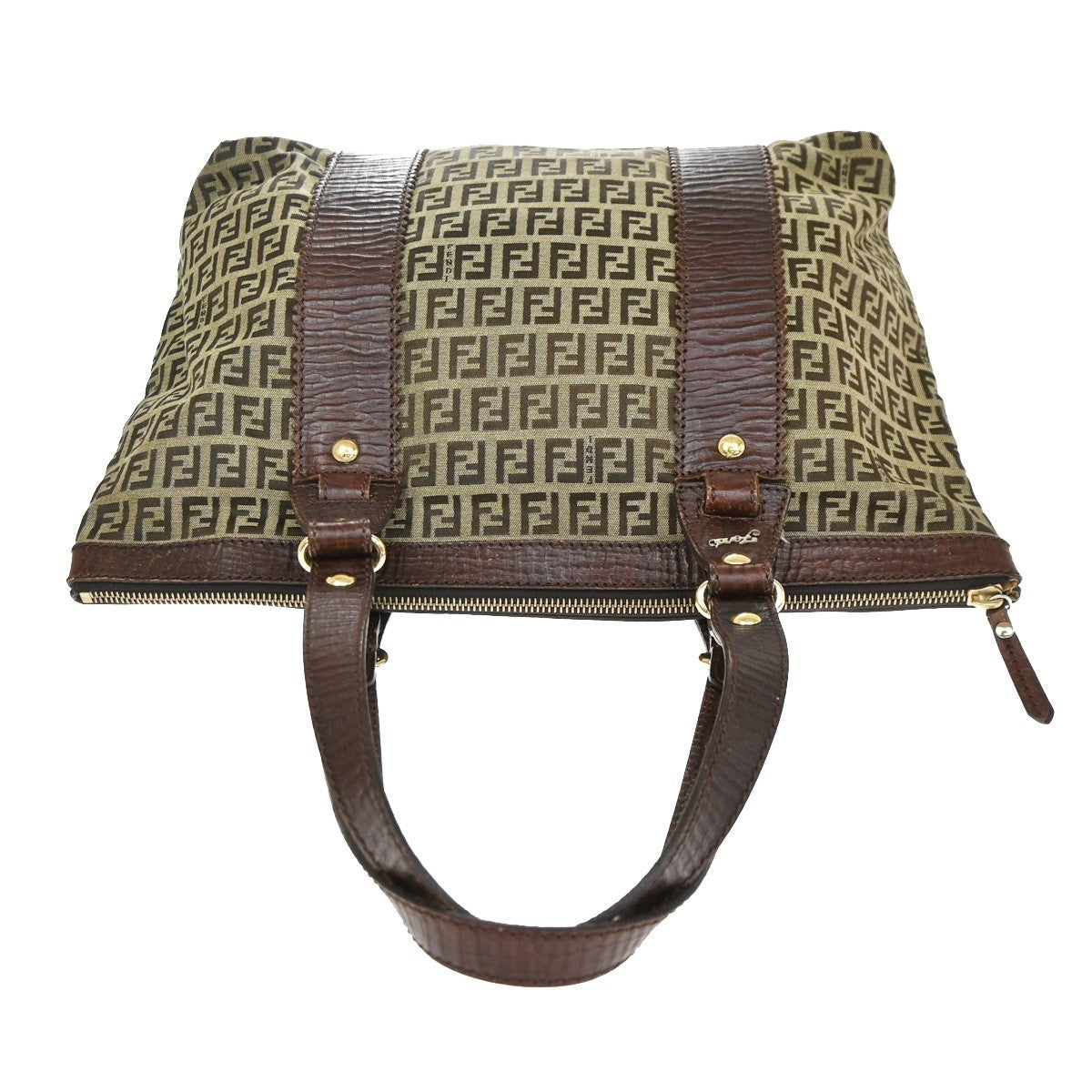 Fendi Open Zucchino Canvas, Beige, Canvas, Tote Bag