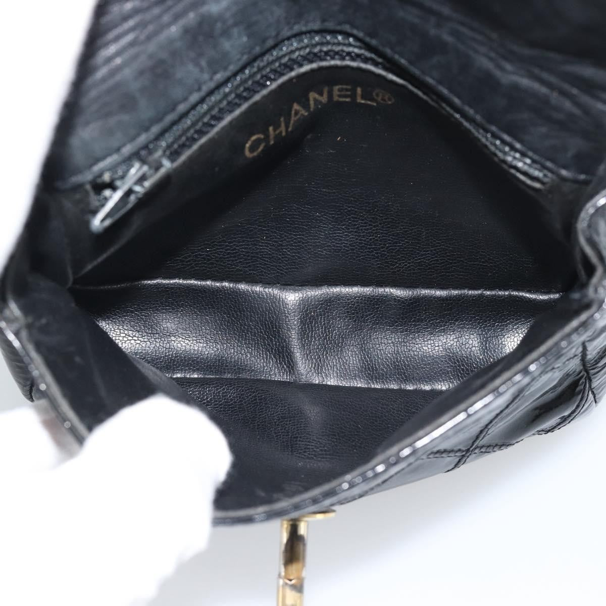 Chanel CC Flap Belt Quilted Lambskin, Black, Patent Leather, Clutch