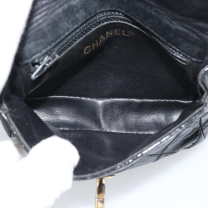 Chanel CC Flap Belt Quilted Lambskin, Black, Patent Leather, Clutch