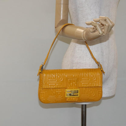 Fendi Baguette NM Bag Zucca Embossed Leather, YELLOW, LEATHER, Shoulder bag