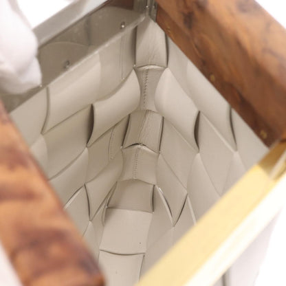 Bottega Veneta The Snap Clutch Maxi Intrecciato Leather with Wood and Metal, White, Leather, Clutch