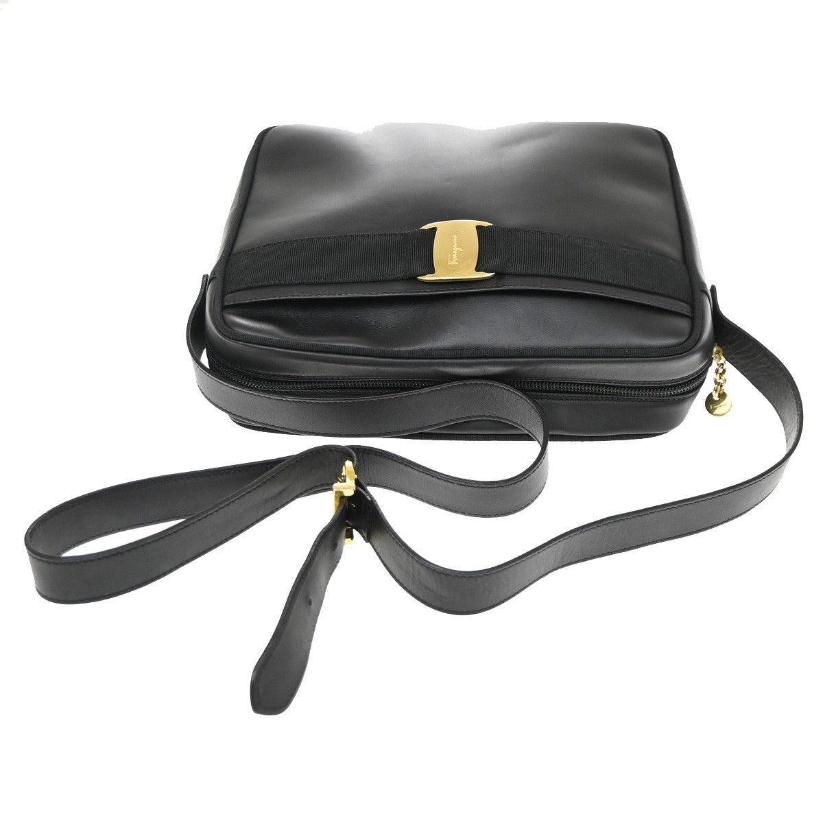 Salvatore Ferragamo Vara Bow Camera Leather, Black, Leather, Shoulder Bag