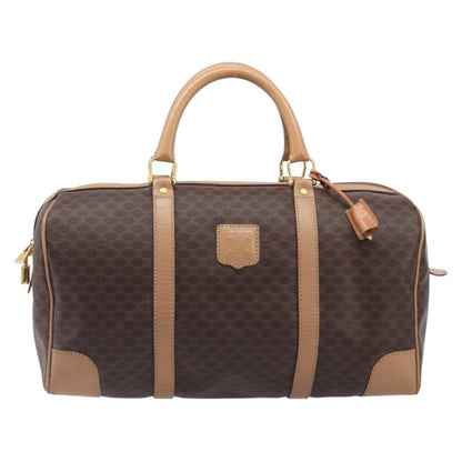 Celine Vintage Duffle Macadam Coated Canvas, Brown, PVC, Handbag