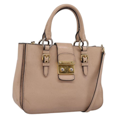 Miu Miu Madras Convertible Lock Leather, Beige, Leather, Tote Bag