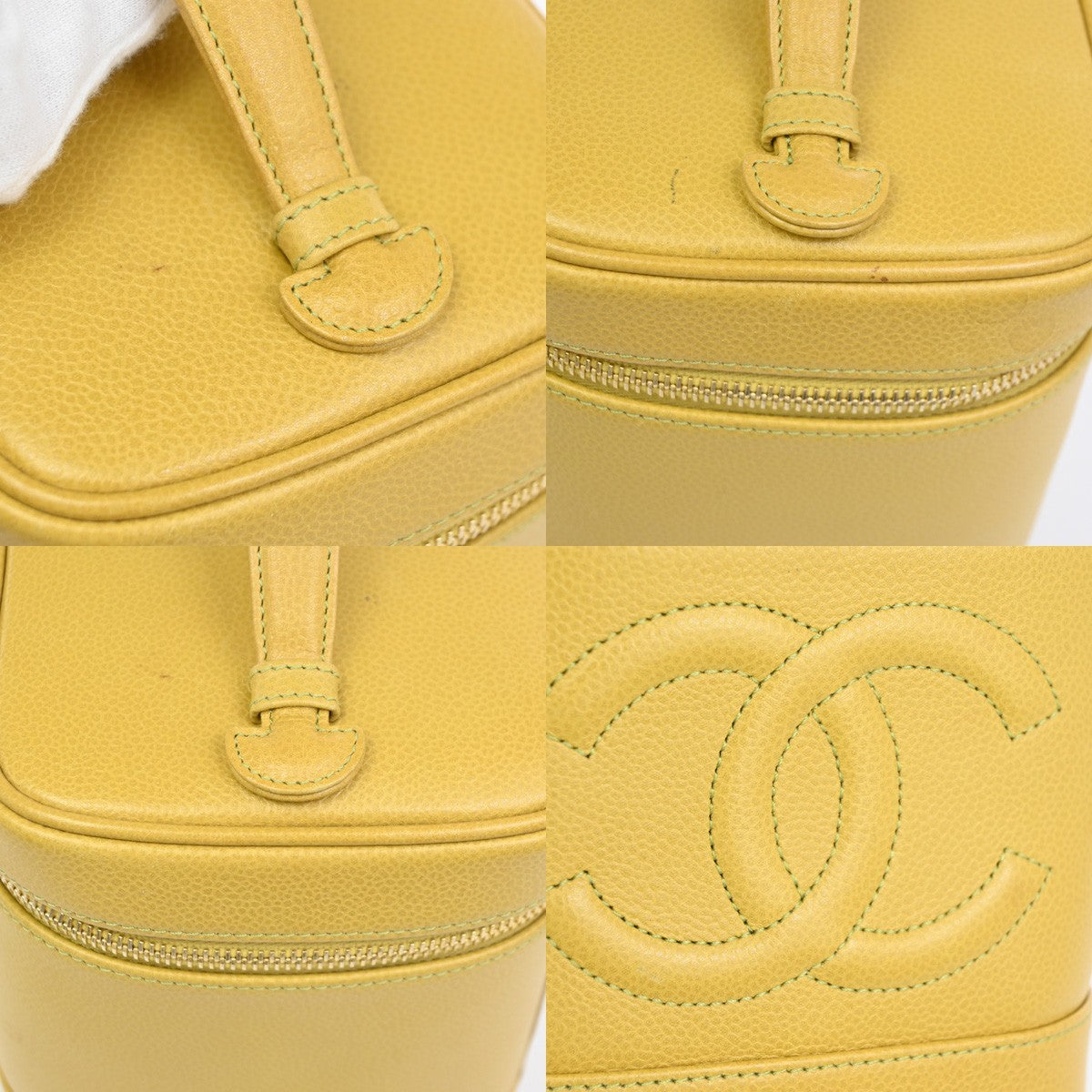 Chanel Vintage Timeless Cosmetic Case Caviar, Yellow, Leather, Clutch