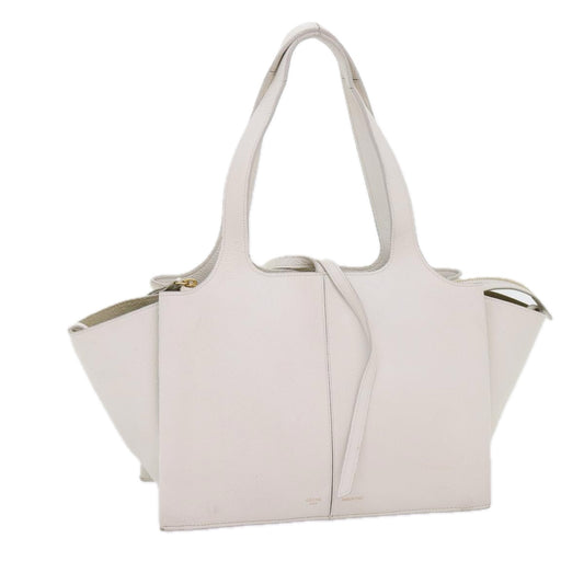 Celine Tri-Fold Shoulder Bag Grained Calfskin, WHITE, LEATHER, Shoulder bag