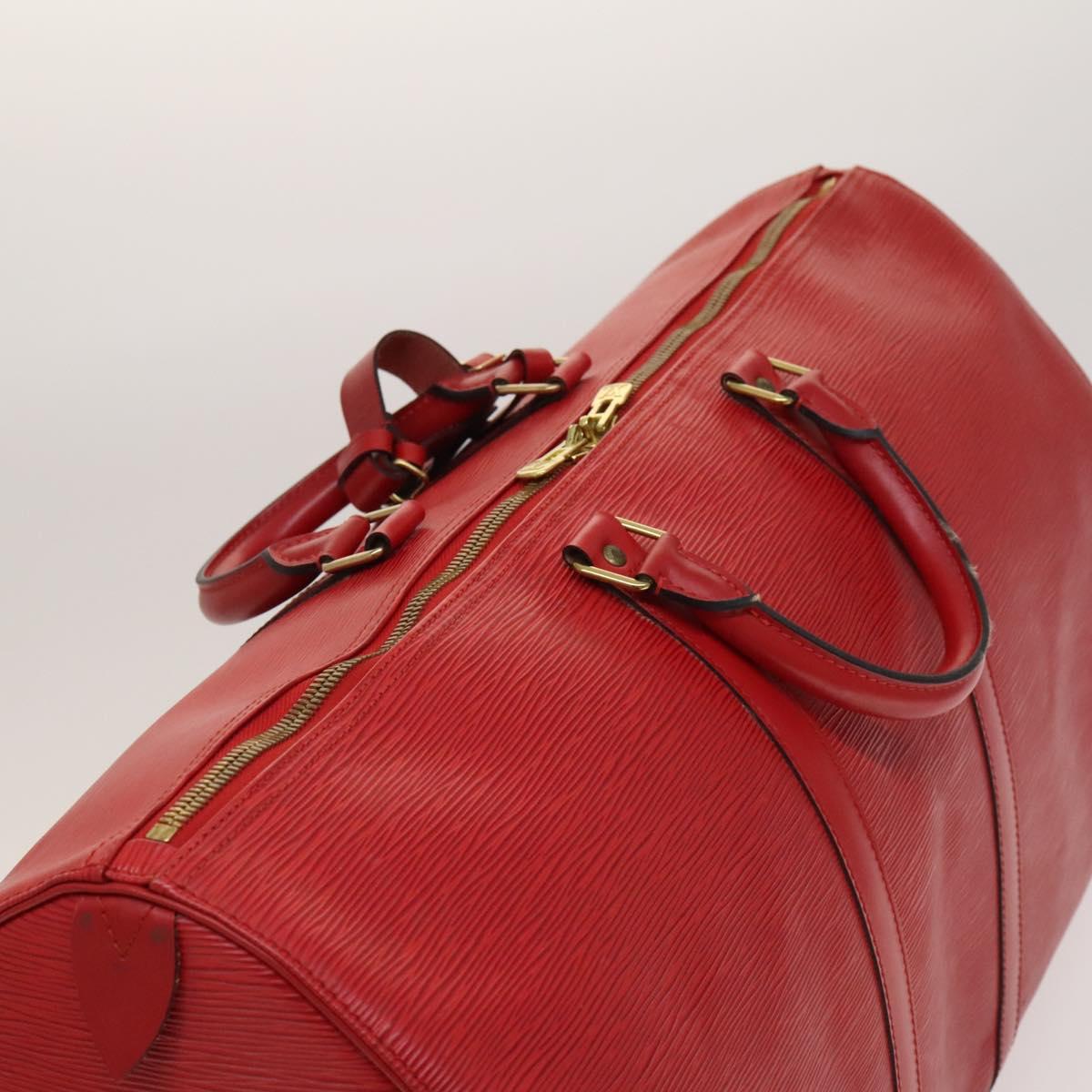 Louis Vuitton Keepall 55, Red, Leather, travel