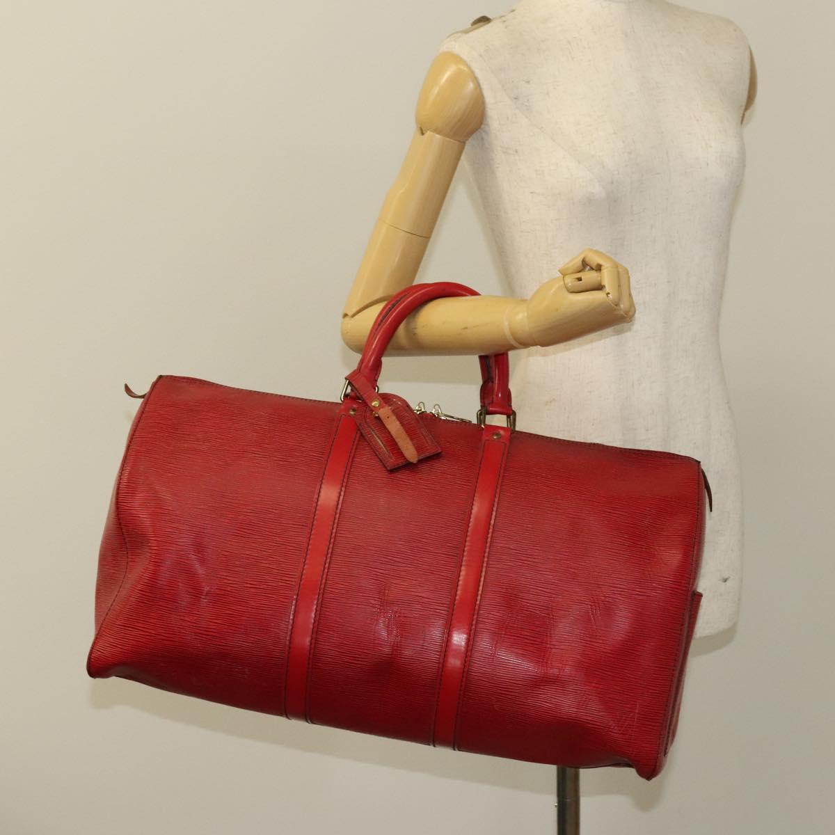 Louis Vuitton Keepall 50, Red, Leather, travel