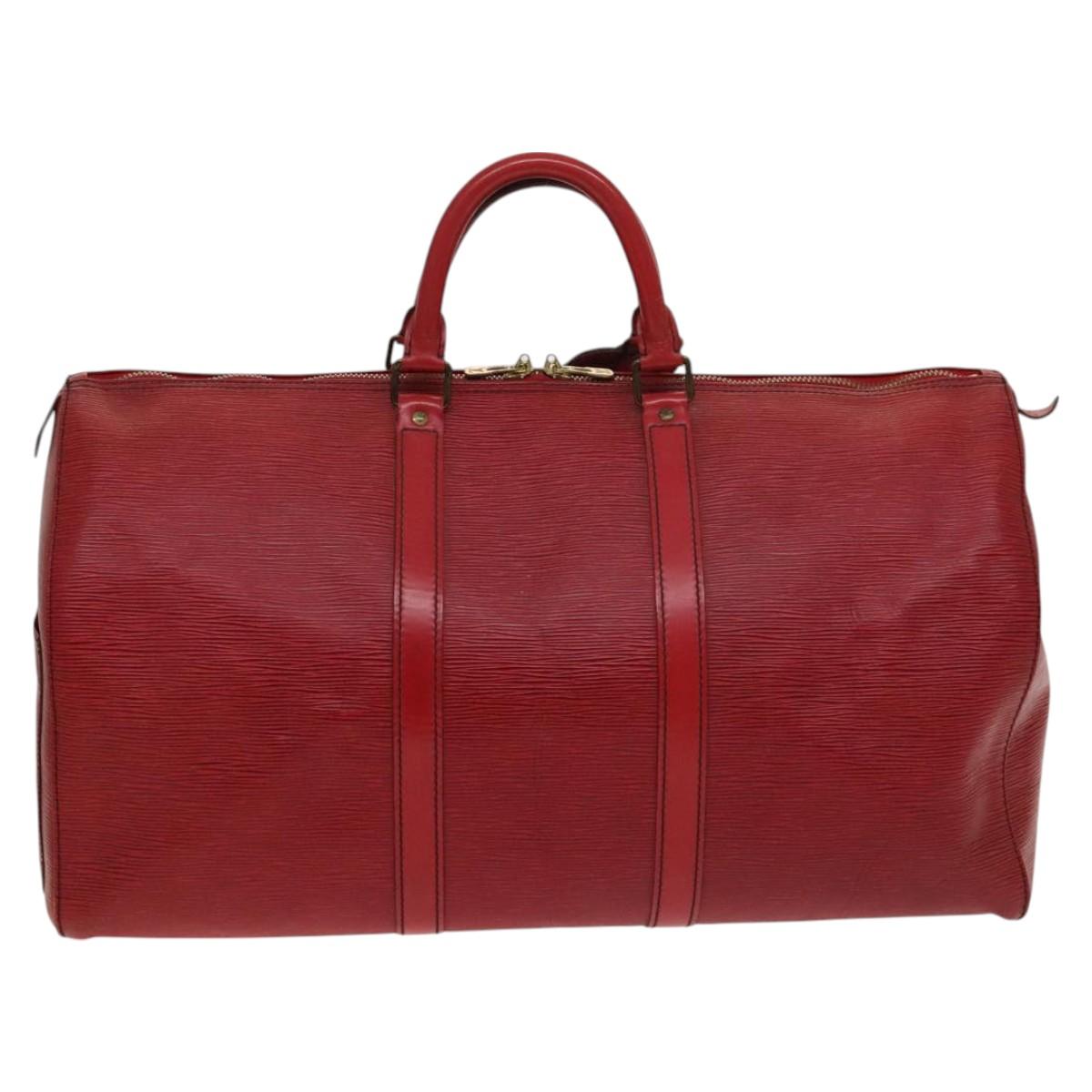 Louis Vuitton Keepall 50, Red, Leather, travel