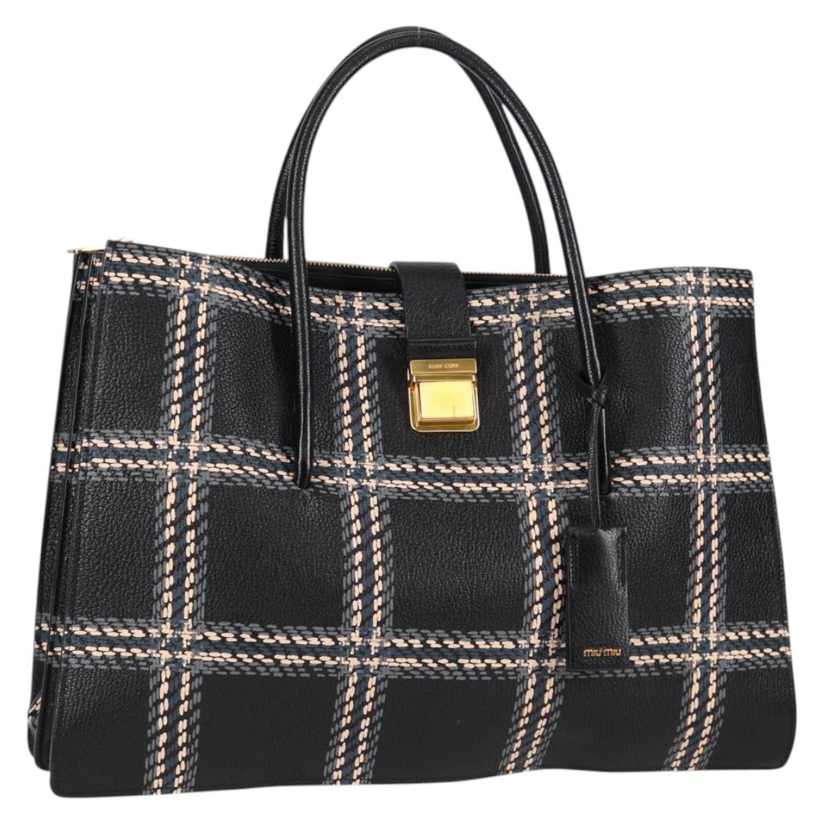 Miu Miu Madras, Black, Leather, tote